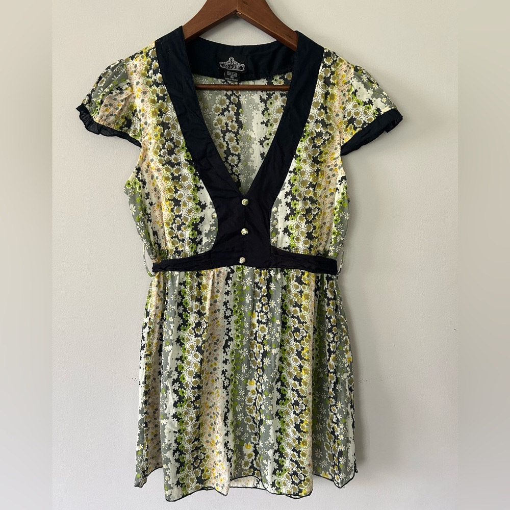 Angie Floral 100% Cotton Babydoll Top, EUC, Size Med